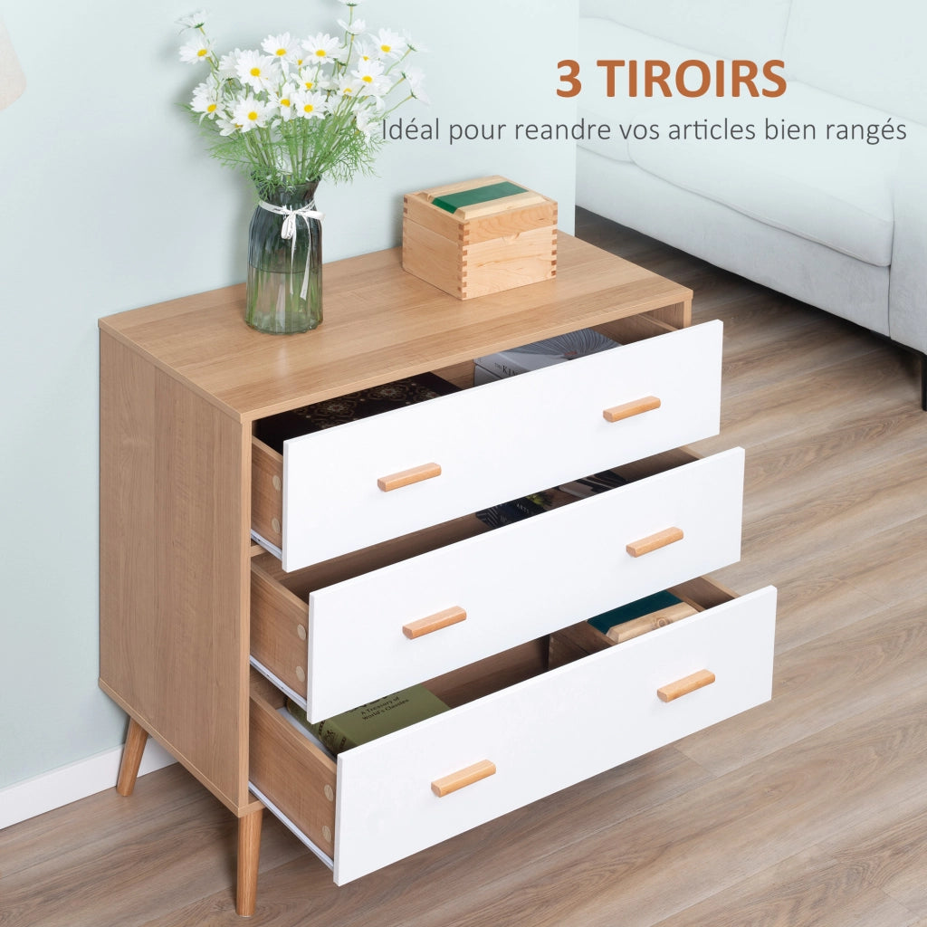 Com¨° 3 Cassetti ¨C Zephmum ¨C Legno Effetto Chiaro Bianco 60x40x