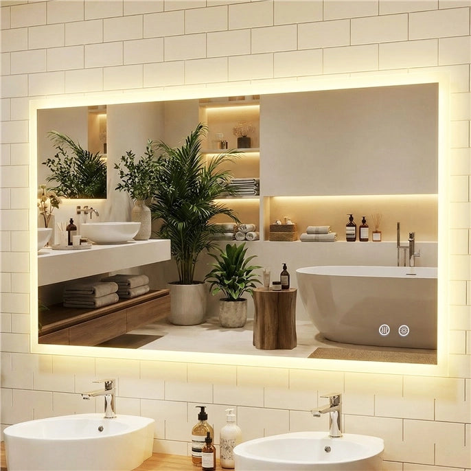 Specchio led bagno parete rettangolare anti-appannamento memoria 3 colori dimmerazione-Specchio vetro temperato infrangibile 120 x 70 cm