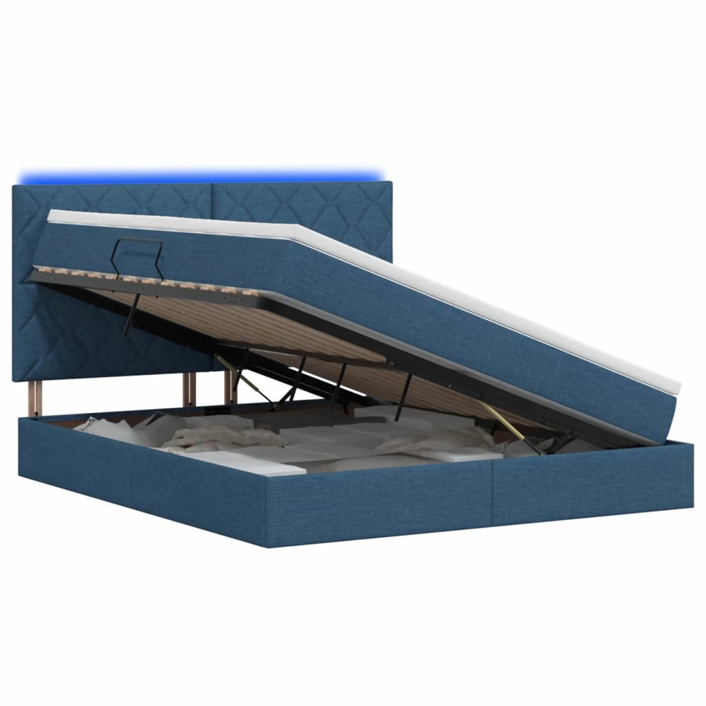 Letto con contenitore LED e materasso Blu 160 x 200 cm Tessuto 3460022