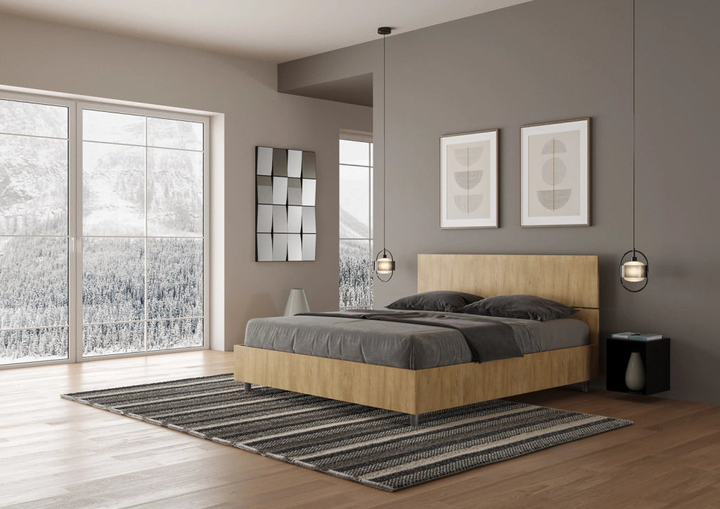 BS COM Letto matrimoniale con rete 160x200 testata dritta quercia