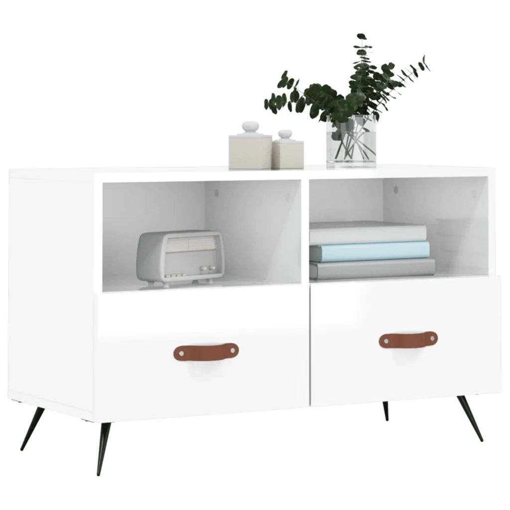 Mobile TV | Armadietto TV | Mobile Porta TV Bianco Lucido 80x36x50 cm in Legno Multistrato