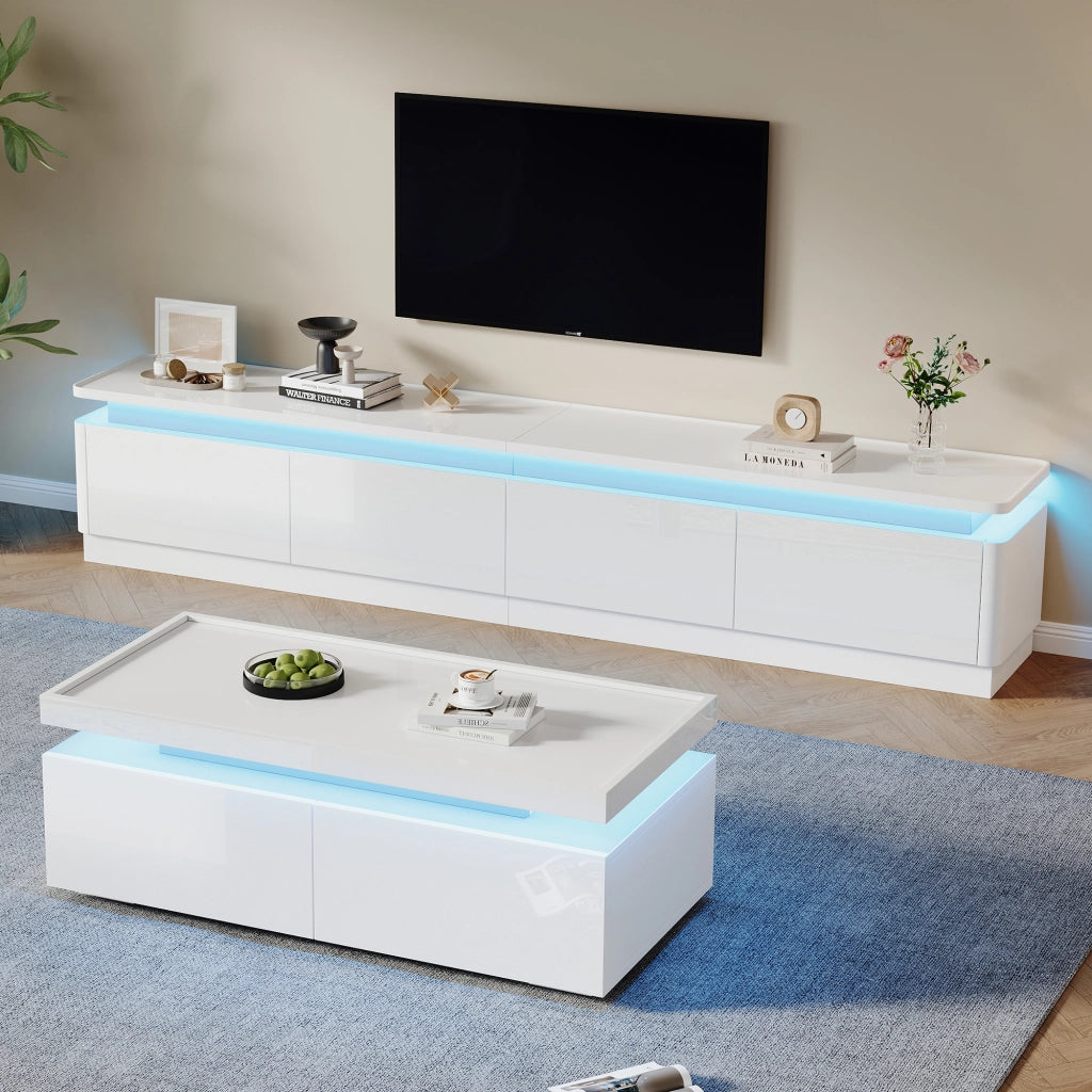 Cassettiera TV bianca lucida in truciolare lunghezza 180 cm