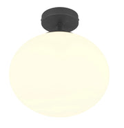 Plafoniera minimal nera, sfera vetro bianco E27 Trio