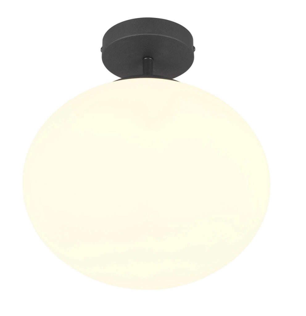 Plafoniera minimal nera, sfera vetro bianco E27 Trio