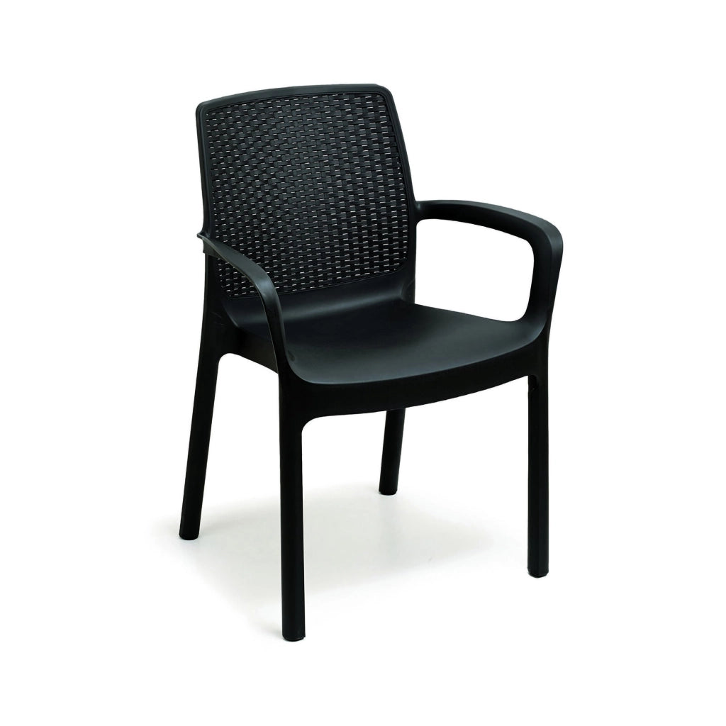 Sedia da esterno Asha, Seduta da giardino, Sedia per tavolo da pranzo, Poltrona outdoor effetto rattan, 100 % Made in Italy, Cm 54x60h82, Antracite