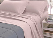 Completo Lenzuola Letto In 100% Raso Cotone Rigato 5mm In Tinta Unita - Piazza E Mezza - Rosa