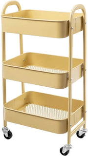 Carrello di Stoccaggio in Metallo - Trolley per la Cucina - Organizzazione della Casa - Con Ruote Chiuse - 40x30x70 cm - Giallo Cenere