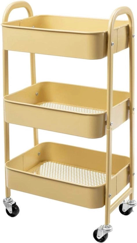 Carrello di Stoccaggio in Metallo - Trolley per la Cucina - Organizzazione della Casa - Con Ruote Chiuse - 40x30x70 cm - Giallo Cenere