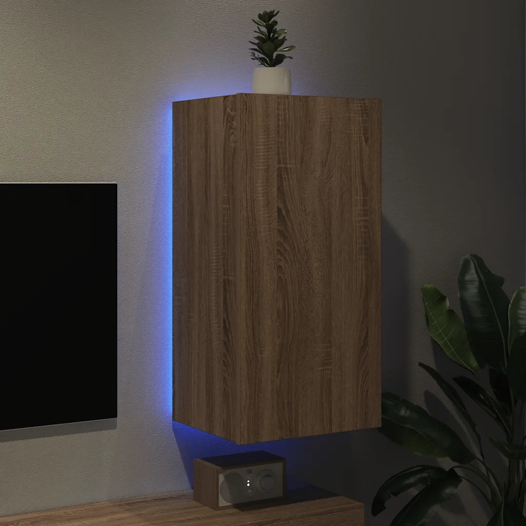 Mobile TV a Parete con Luci LED Rovere Sonoma 40,5x35x80 cm 837262