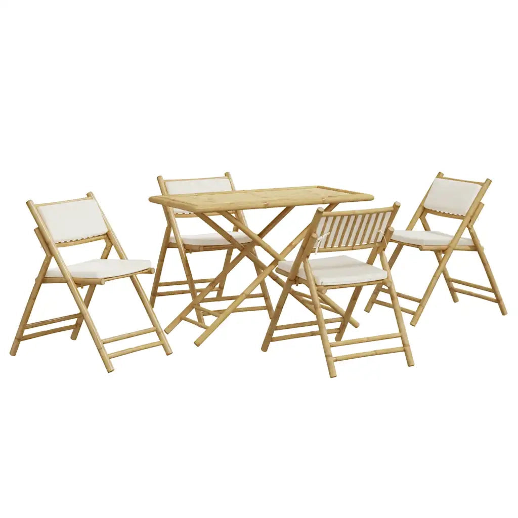 Set da Bistrot Pieghevole 5 pz Cuscini Bianco Crema in BambÃ¹