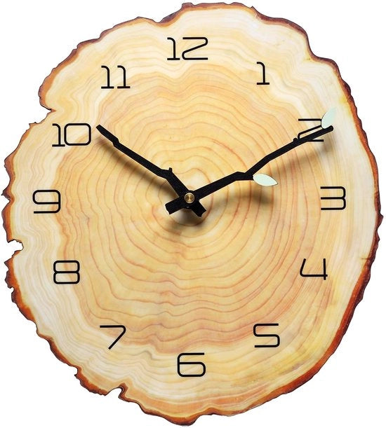 Orologio da Parete in Legno con Forma di Albero 16 Pollici Decorativo con Numeri Arabi Silenzioso e Batteria con Cifre Quadrante per Casa, Ufficio, Sala da Pranzo