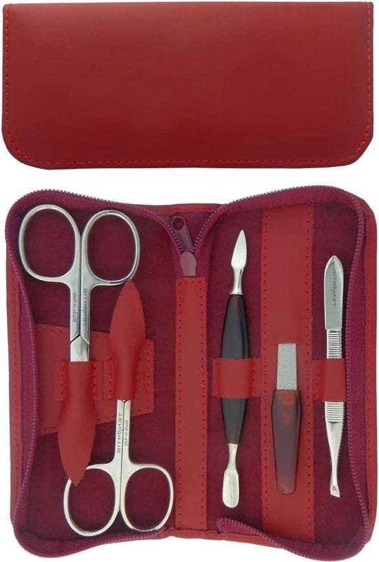 Set di manicure 5 pezzi in pelle con cerniera - Made in Italy Burgundy Nappa - Manicure lussuoso