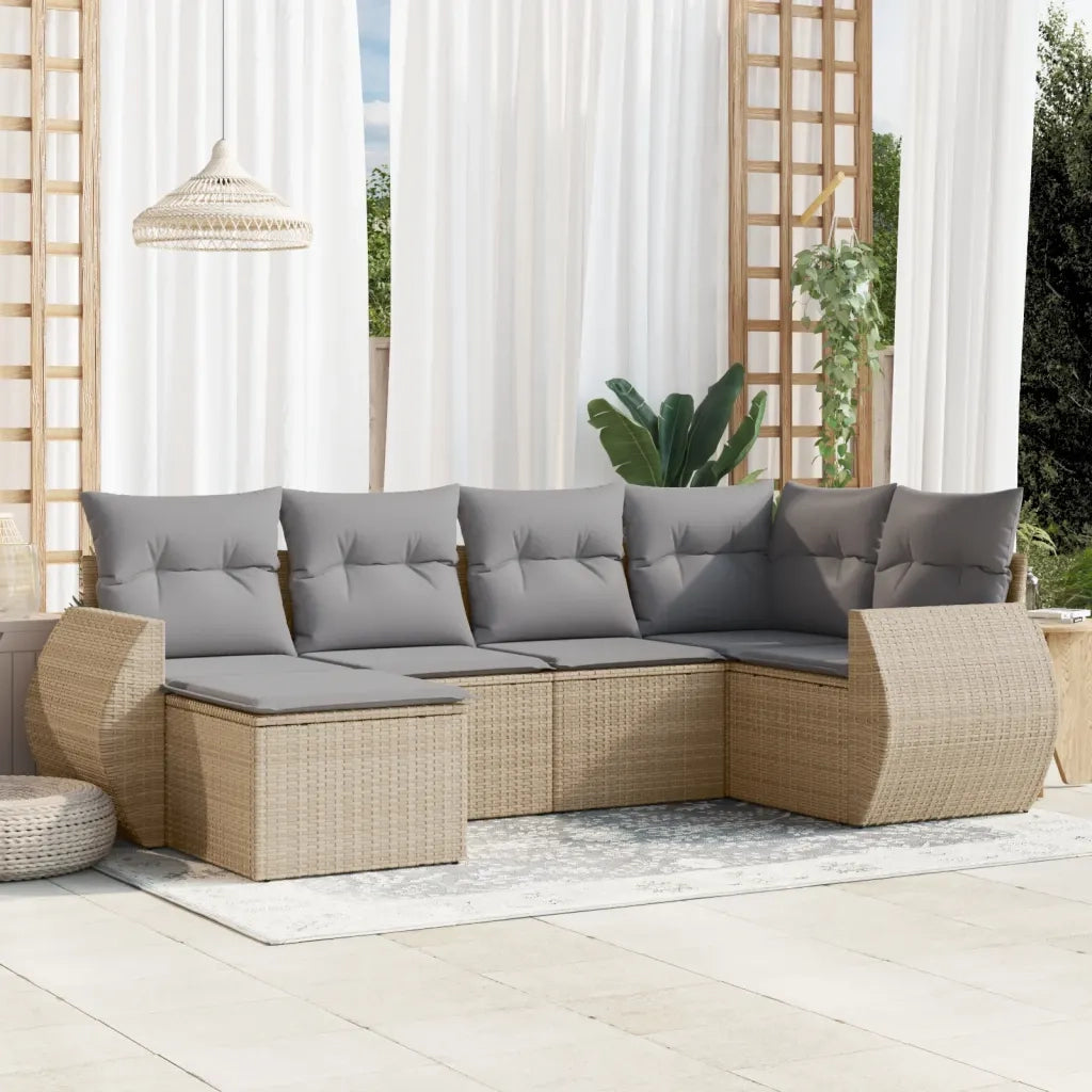 Set Divano da Giardino 6 pz con Cuscini Beige in Polyrattan 3221658
