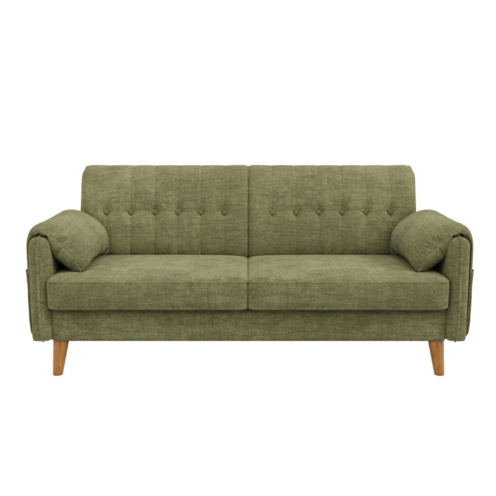 Divano 2 posti in chenille verde 161;5x79x83;5 cm con tasche laterali e cuscini removibili