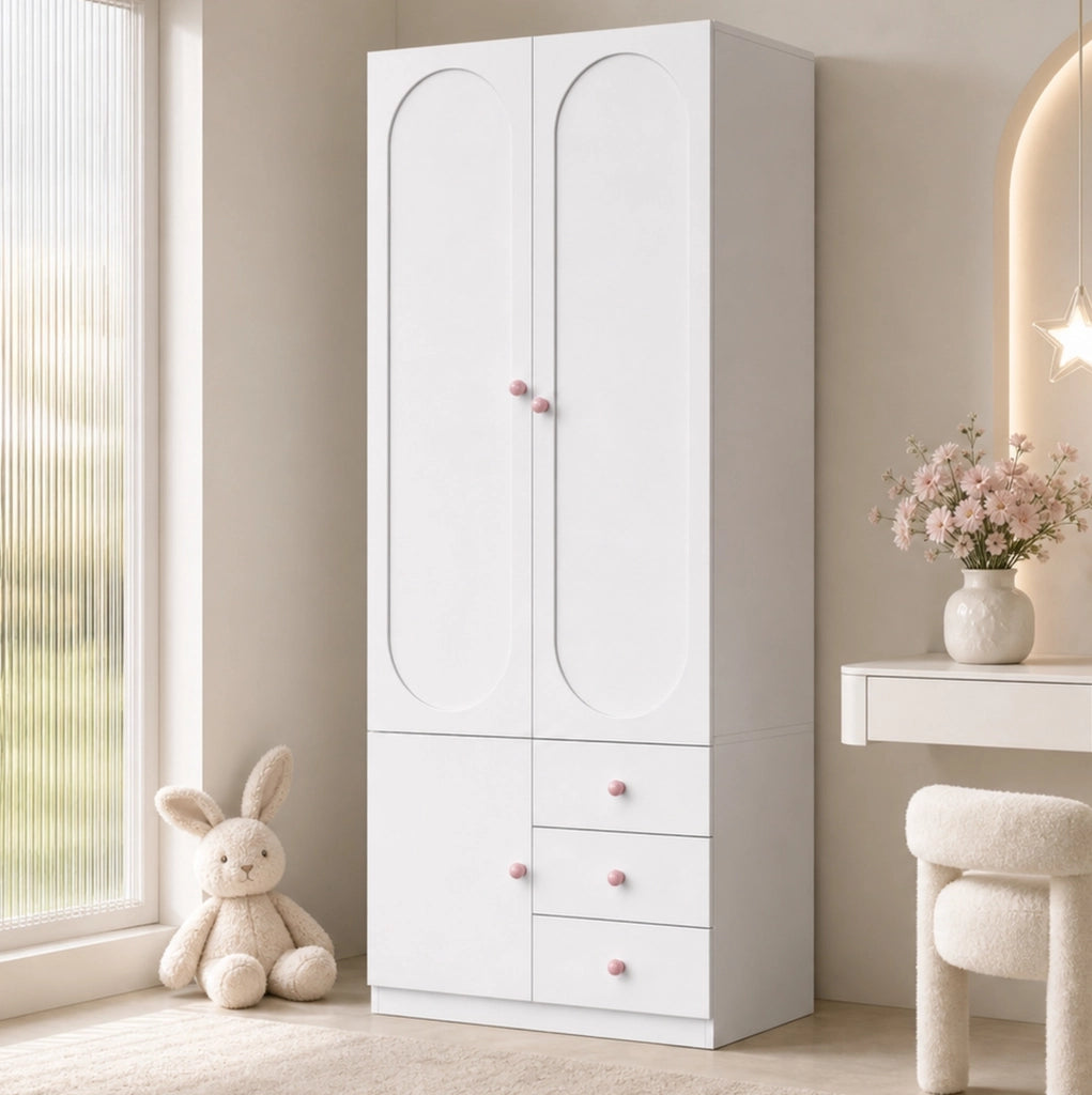 Armadio per cameretta 2 ante con 3 cassetti 80x50x200 cm bianco HAVRYA