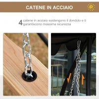Dondolo Sospeso 3 Posti, Dondolo in Legno per Giardino o Terrazzo con Tavolino Pieghevole e Portabicchieri