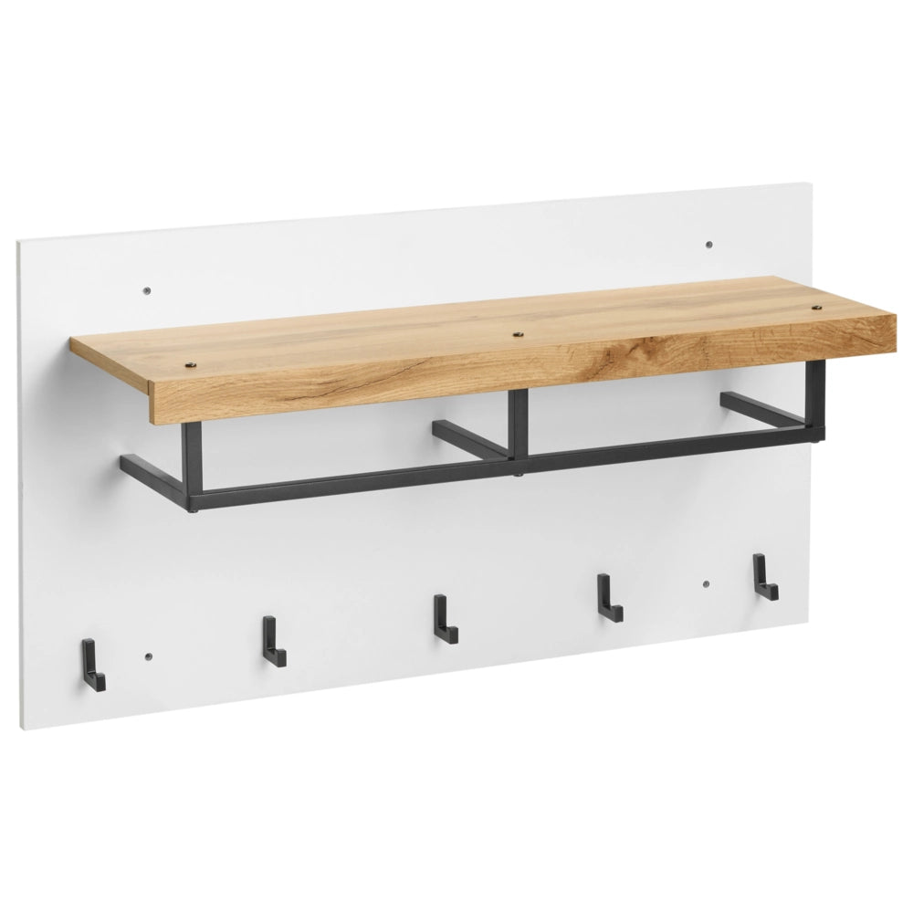 Set da ingresso: mobile portaoggetti in truciolato bianco con panca porta scarpe e ganci appendiabiti, stile moderno minimalista