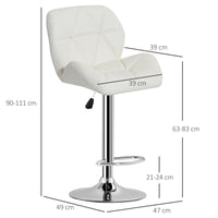 Sgabello da Bar Girevole 47x49x90-111 cm in Similpelle Bianco