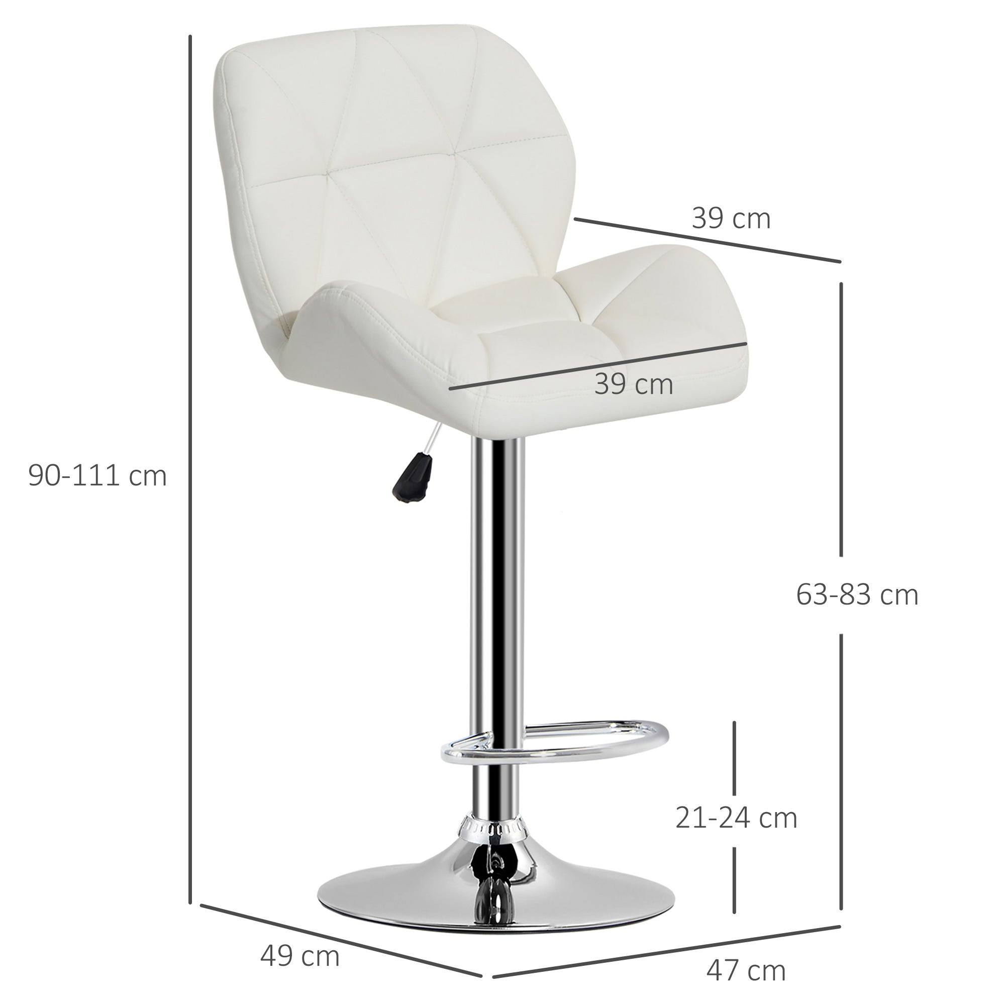 Sgabello da Bar Girevole 47x49x90-111 cm in Similpelle Bianco