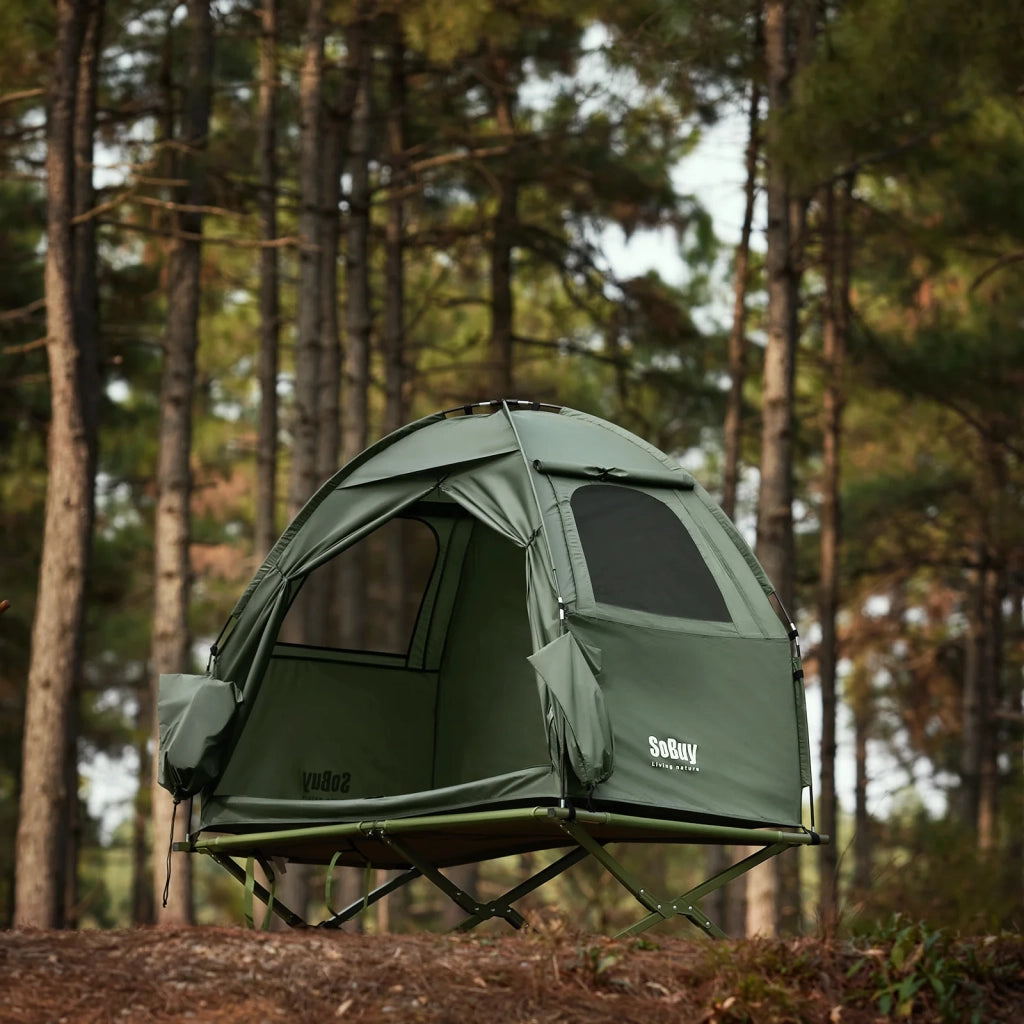 SoBuy Lettino da campeggio Brandina da campeggio Tenda da esterno con gancio per lampada e tasche porta scarpe Tenda 3 in 1 per 1 persona Pratica 193x86x160 cm OGS32-II-GR