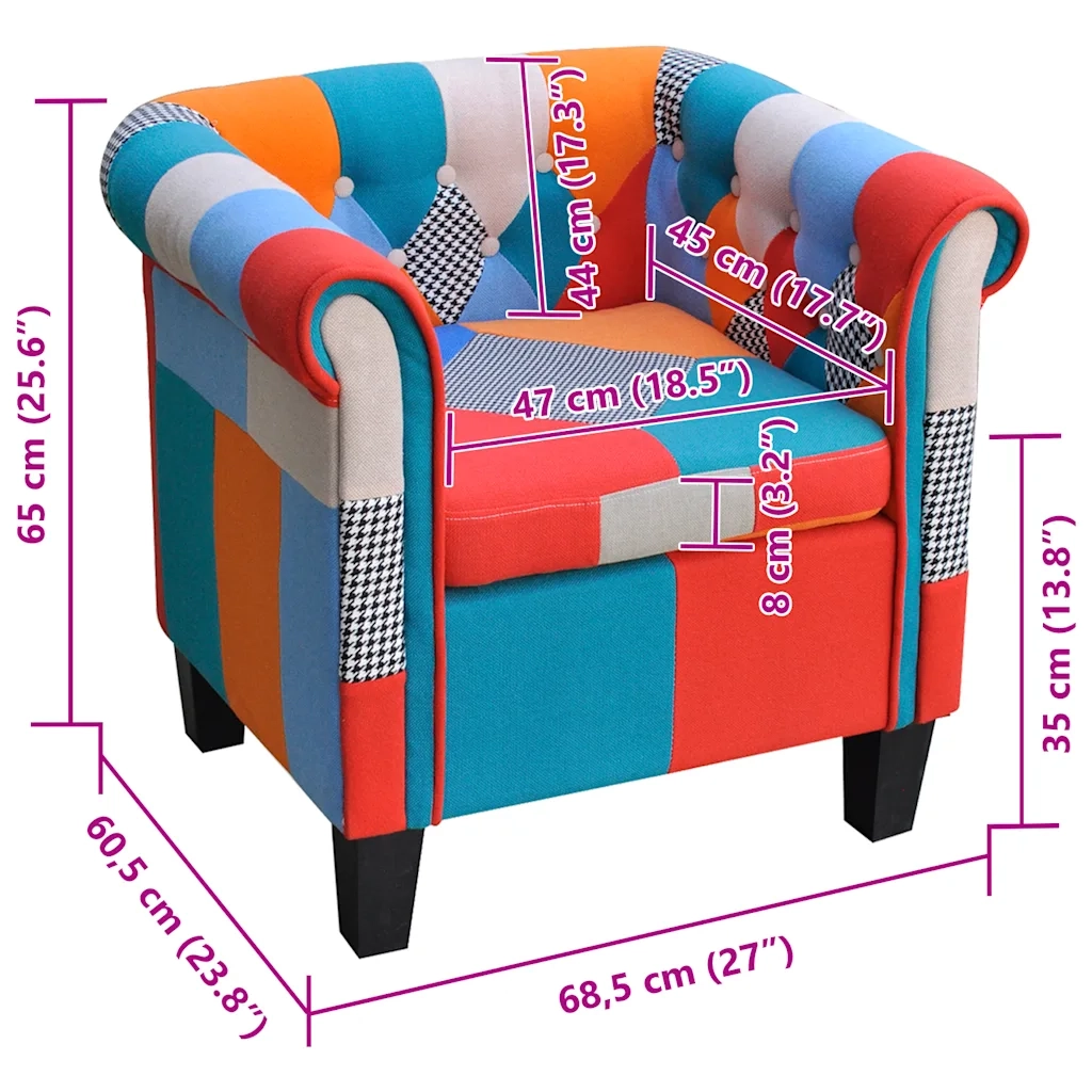 Divano Sedia-Poltrona con Design Patchwork in Tessuto