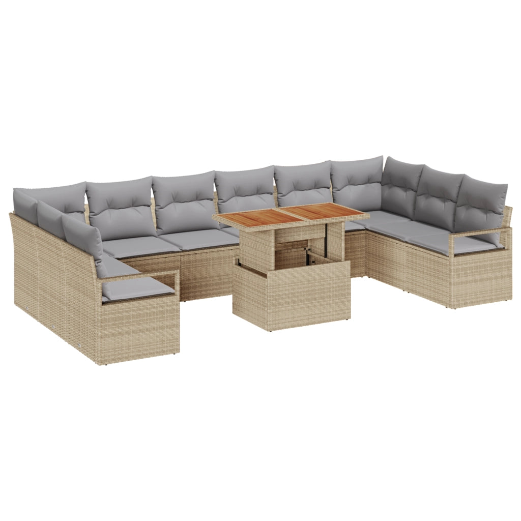 Set di Divani da Giardino  da 11 Pezzi con Cuscini Beige Rattan Polialluminio