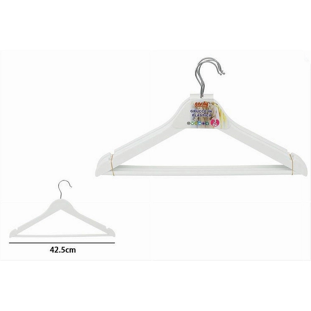Trade Shop - Set 3pz Grucce Stampelle In Plastica Appendiabiti Vestiti Pantaloni Bianco 79314 -
