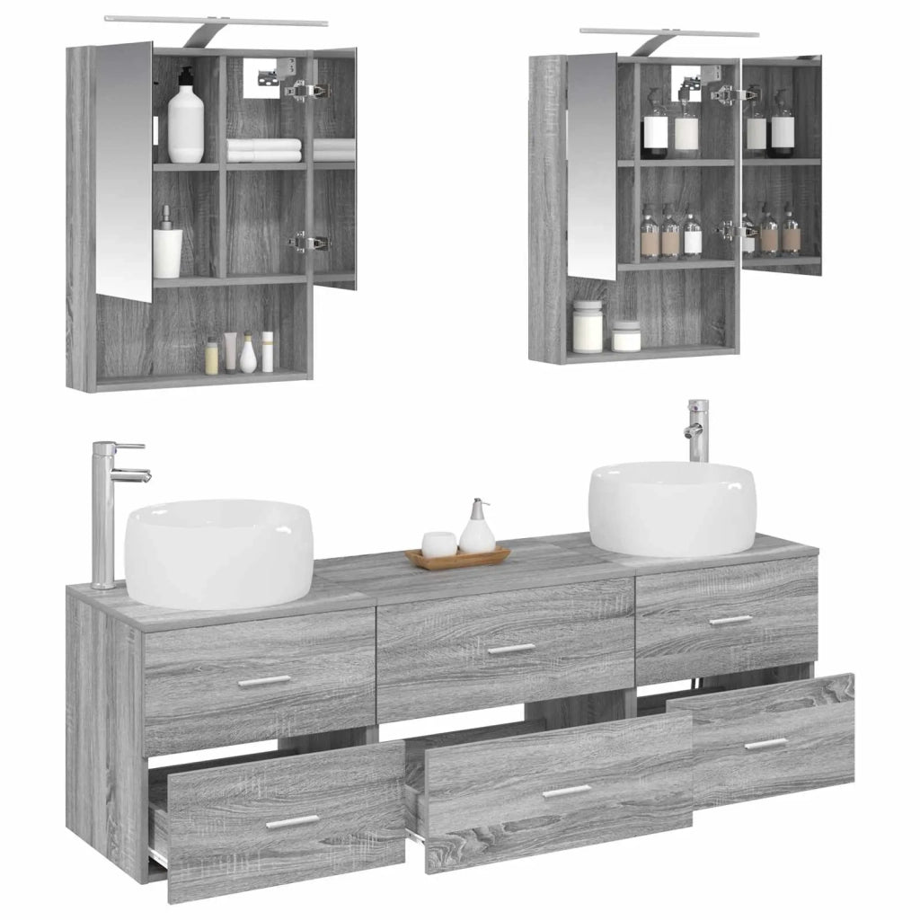 Set di mobili per il bagno 5 pcs Sonoma grigio 3407004
