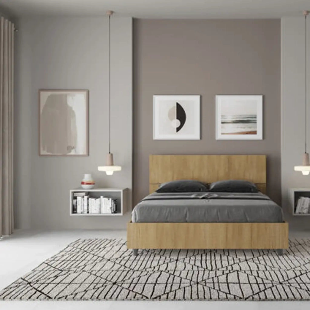 Letto matrimoniale francese contenitore 140x200 testata dritta quercia Demas