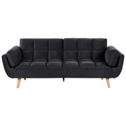 Divano Letto Tessuto Velluto Nero 3 Posti Gambe In Legno Imbottitura In Schiuma Imbottitura Biscuit Schienale Diviso
