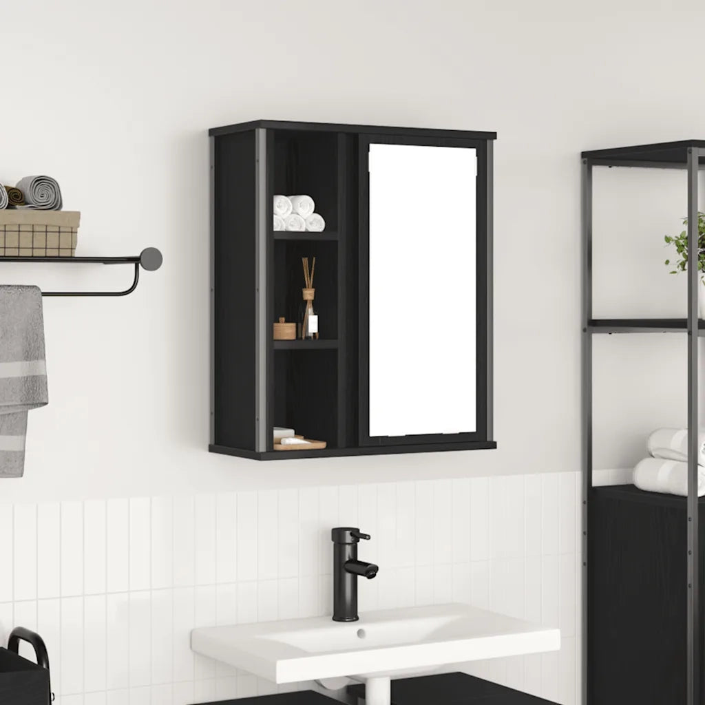 vidaXL Pensile da Bagno con Specchio Rovere Nero 50x21x60 cm