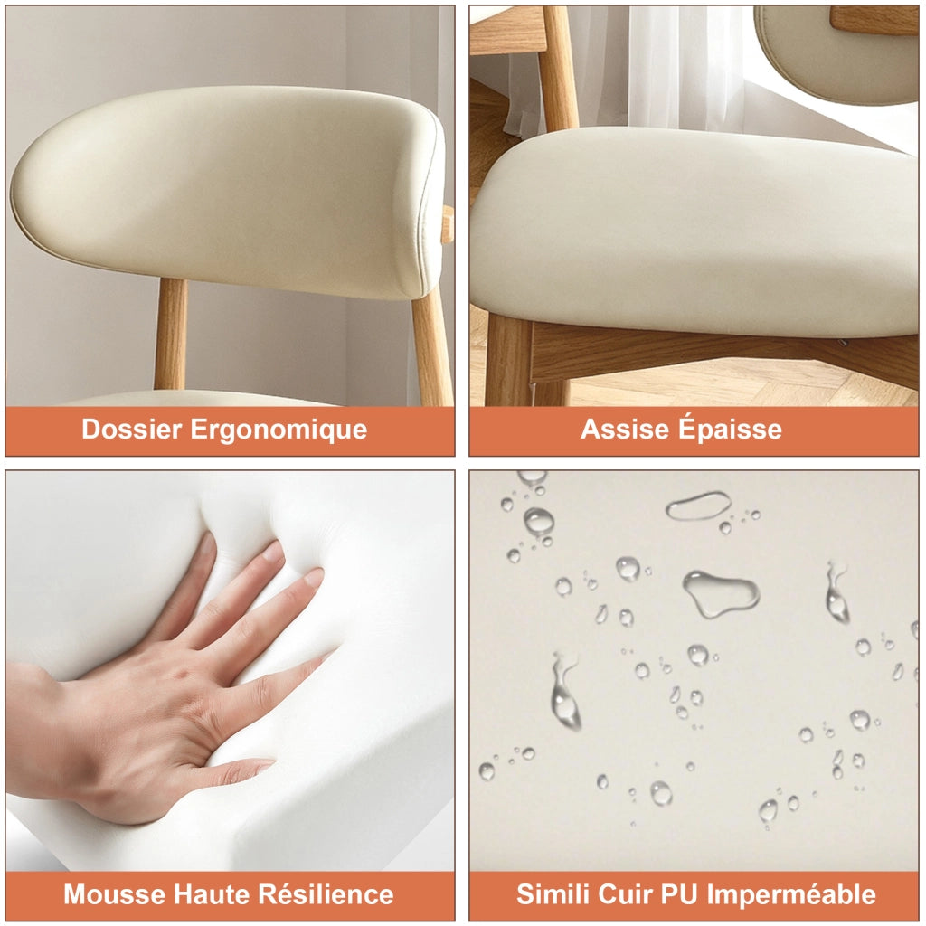 SEDIA da pranzo Set 2 pezzi in PU bianco con gambe in legno di quercia