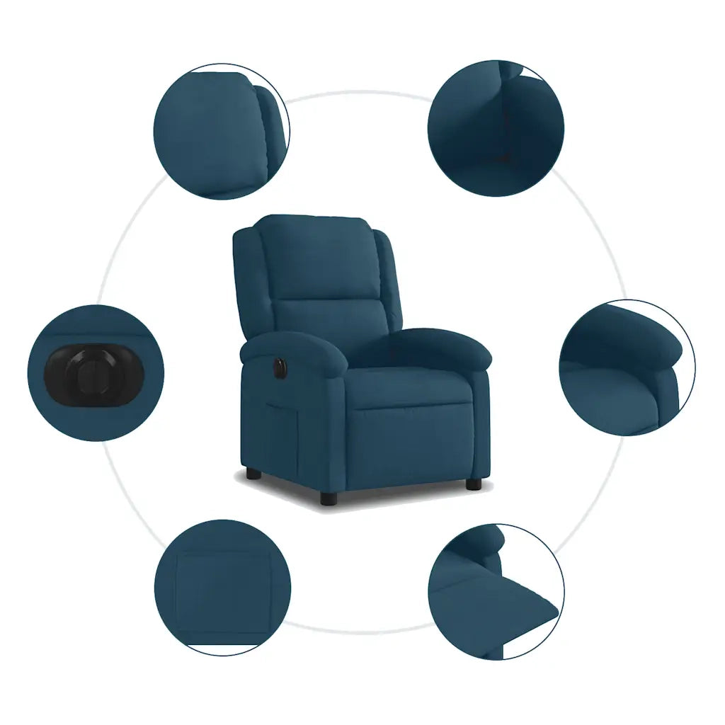 Divano Sedia-Poltrona Reclinabile Elettrica Blu in Velluto 840434
