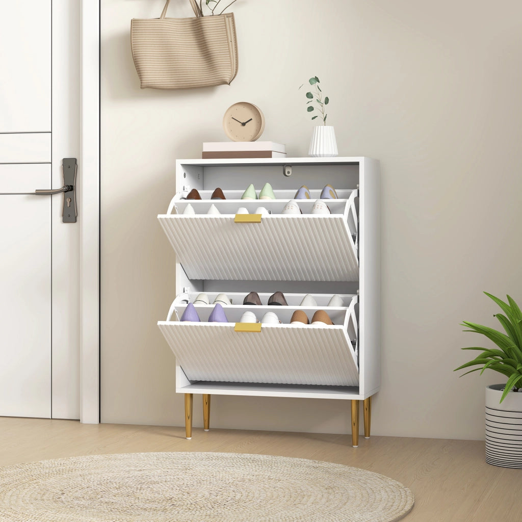 Scarpiera con Cassetti e Ripiani Regolabili ¨C zephmum ¨C Bianco 60x24x91.5 cm