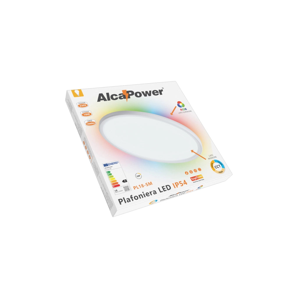 Alcapower Plafoniera LED Wi-Fi CCT RGB 18W 1600lm Smart Home Tuya IP54 300mm: la soluzione d'illuminazione versatile e moderna per ogni interno