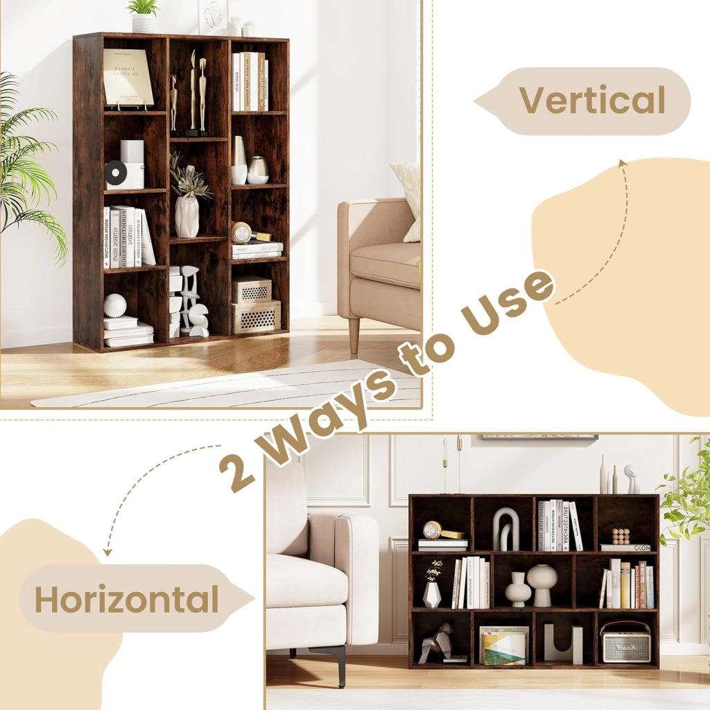 Libreria Aperta con 11 Scomparti, Libreria a Cubi, Arredamento Casa, Scaffale da Ufficio, 74 x 24 x 106 cm (Marrone)