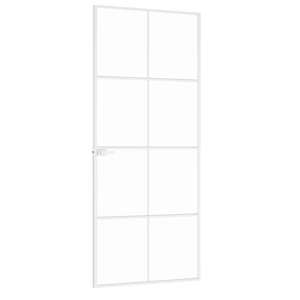 Porta Interna Bianca 83x201,5 cm Vetro Temperato Alluminio Slim 153671