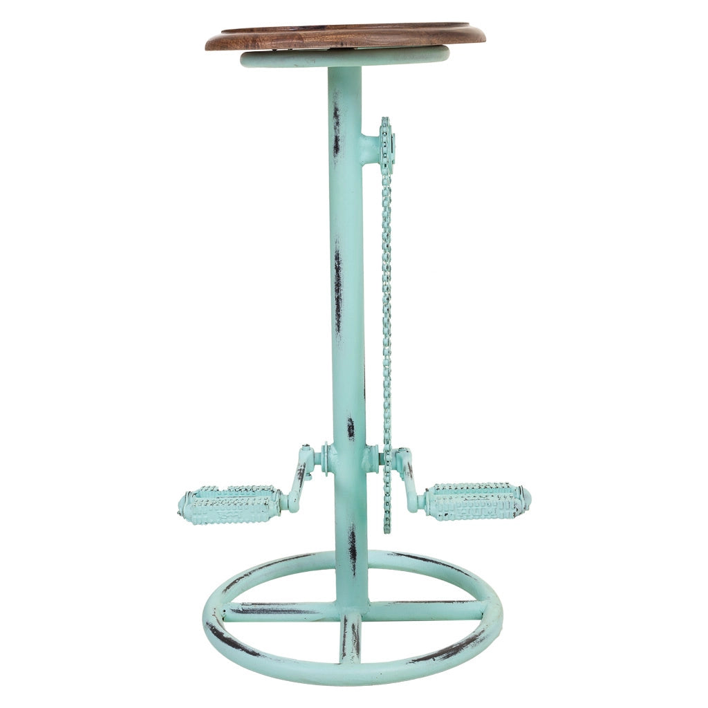 Sgabello in legno e metallo laccato turchese 40x40x73h cm