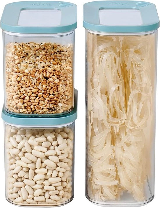Set di contenitori di stock Modula 3 pezzi Nordic verde - 2 x 1000 ml e 1 x 2000 ml - contenitore di conservazione con coperchio per alimenti secchi - contenitori di conservazione alimentare e scatole di organizzazione