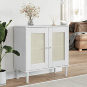 Credenza SENJA Aspetto Rattan Bianco 80x35x80 cm Massello Pino 358032
