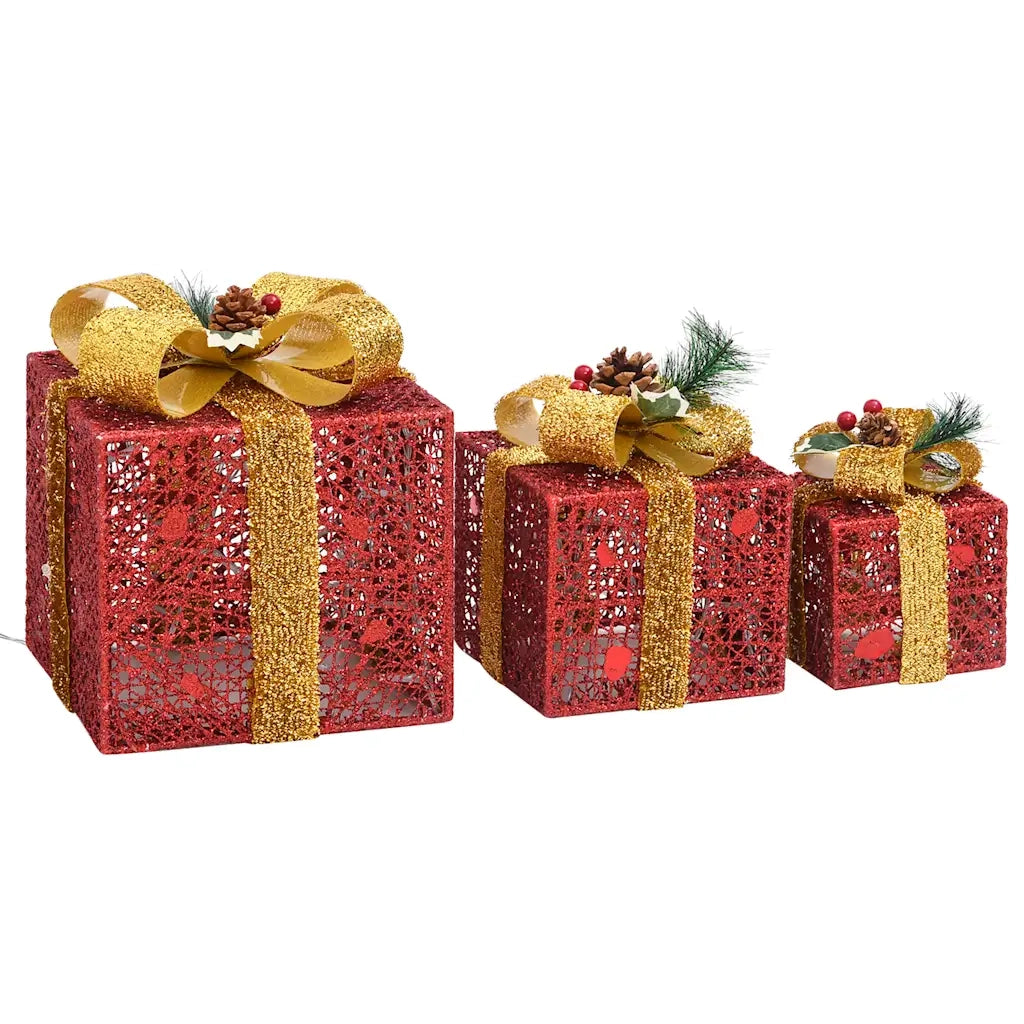 Scatole Regalo Decorative Natale 3 pz Rosse da Esterno Interni CFW3554969