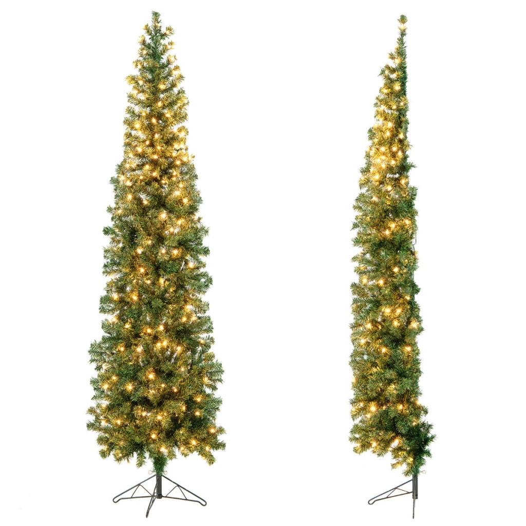 Mezzo Albero di Natale con 450 punte di rami, Albero pre-illuminato con 150 luci LED supporto metallico-Alberi di Natale