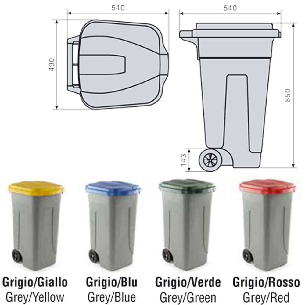 Trade Shop - Bidone Raccolta Differenziata 100 Litri Con Coperchio Colorato E Ruote 1 Solo Pz - Marrone