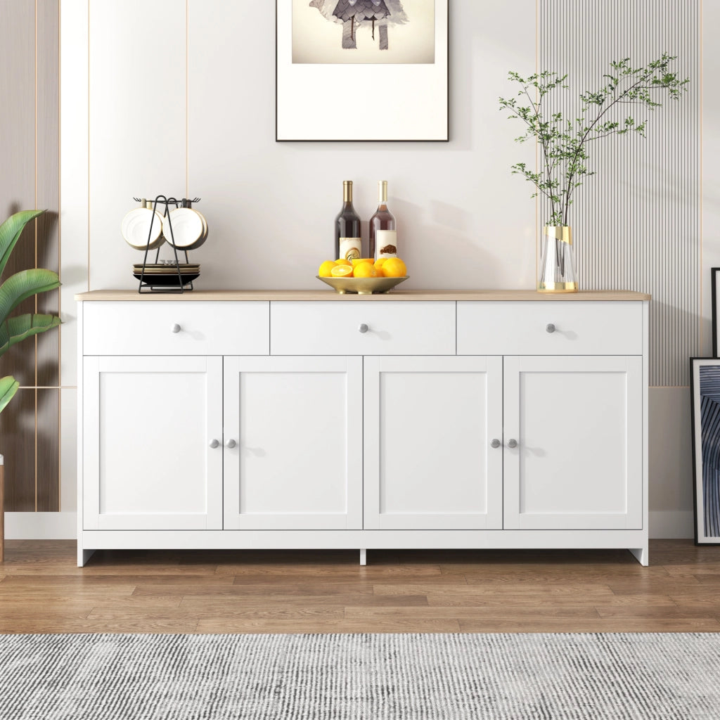 Credenza 4 Ante e 3 Cassetti ¨C Xylo ¨C Bianco e Legno, Soggiorno