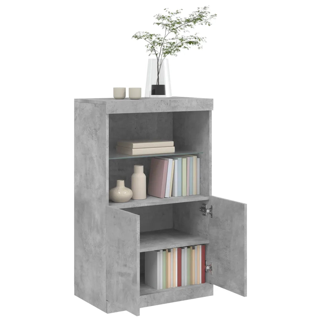 Credenza | Madia | Buffet da pranzo | Armadio da pranzo con Luci LED Grigio Cemento 60,5x37x100 cm