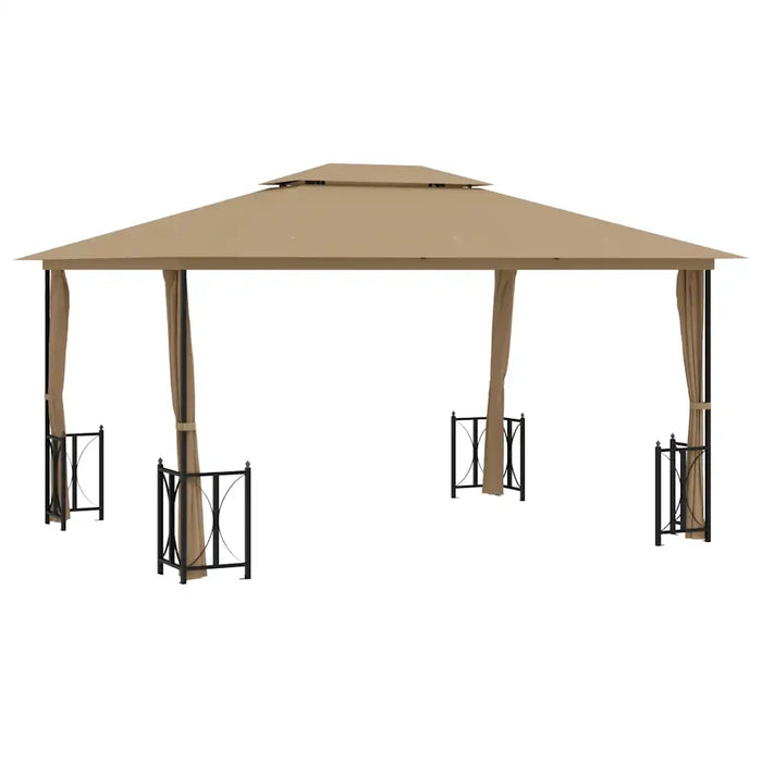 Gazebo con Teli Laterali e Doppio Tetto 3x4 m Tortora