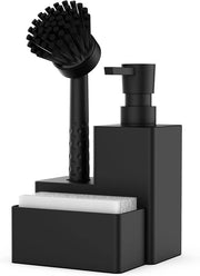 Dispensatore di sapone liquido con 400 ml - Saponetta e spazzola - Nero lucido - Accessorio da cucina