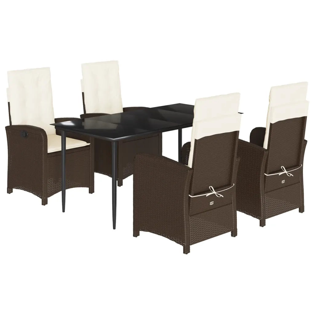 Set da Pranzo da Giardino 5pz con Cuscini in Polyrattan Marrone