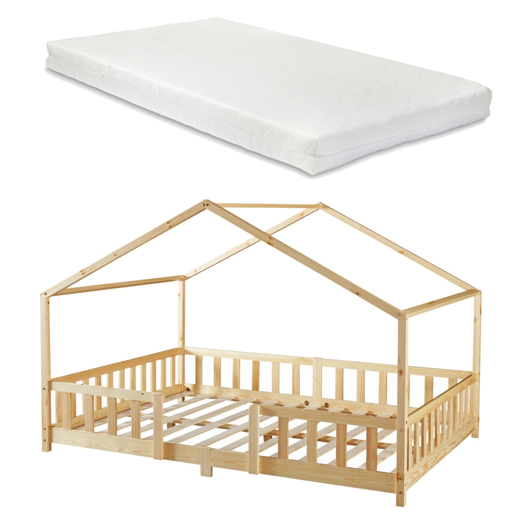 Letto per Cameretta Treviolo a Forma di Casetta con Materasso 120x200 cm Legno Naturale [en.casa] [neu.haus]