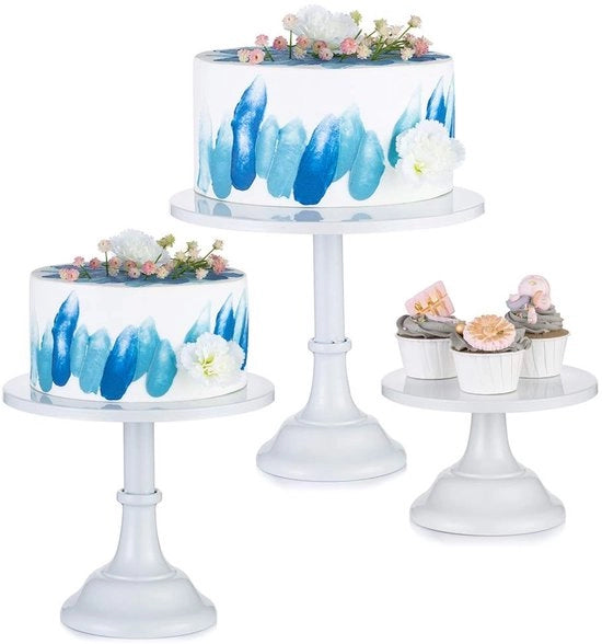 Set di tre supporti per torte in metallo - Display per dessert - Supporto per cupcake - Design elegante - Sottopiano in acciaio